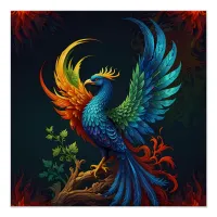 Colourful Feathered Phoenix Bird Pattern  Poster