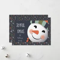 Joyful Xmas Happy Snowman foliage border blue Holiday Card