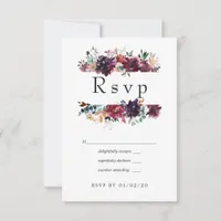 Bordo Violet Plum Watercolor Floral Wedding RSVP Card