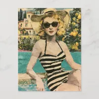Woman in Black and White Bathing Suit Lemon Tree Postcard