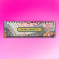 Modern Blue Gold Pink Agate Geode Monogram |  Ruler