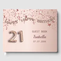 21st birthday rose gold stars guest book