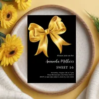 Black gold bow luxury Sweet 16 Invitation