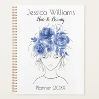 Cute pretty girl blue watercolor roses-Floral Planner