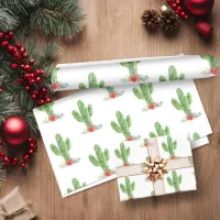 Rustic Christmas Cactus Floral Holiday Wrapping Paper