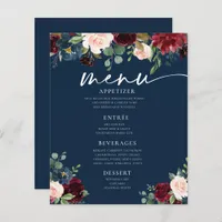 Navy Burgundy Blush Floral Wedding Flat Menu