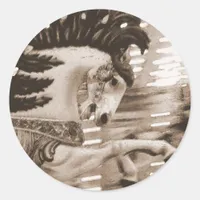 Sepia Merry Horse Classic Round Sticker