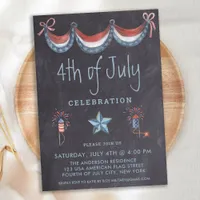Chalkboard 4th of July Vintage Patriotic Party  Invitation