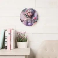 Beautiful June Fairy in Roses Large Clock