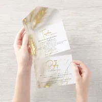 Elegant Boho Ivory and Gold Pampas Foil All In One Invitation