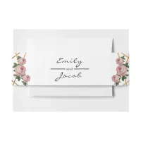 Elegant Gold Glitter Geometric Pink Floral Wedding Invitation Belly Band