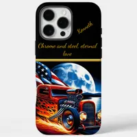 Classic hot rod racing under a full moon at night iPhone 16 pro max case