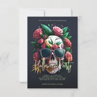 Floral Skull Dark Grey Halloween Party Invitation