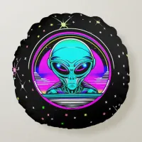 Extra Terrestrial Alien Flying a UFO Round Pillow