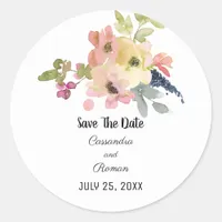 Watercolor Floral Save The Date Classic Round Sticker