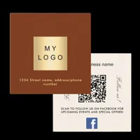 Rust brown beige logo QR code Facebook follow us Square Business Card