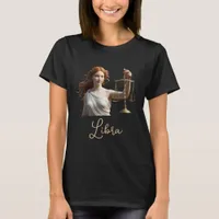 Libra Zodiac | Greek Goddess Holding Scales Black T-Shirt