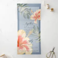 Orange Yellow Watercolor Hibiscus and Foliage Tri- Tri-Fold Invitation