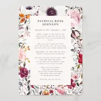 Floral Photo Funeral Memorial Poem Announcement