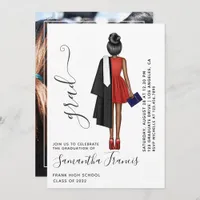Red, Black and White Girl Graduation Party Photo Invitation