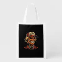 Funny Trumpkin Pumpkin Skeleton Make Halloween Gre Grocery Bag