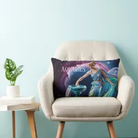 Aquarius The Water Bearer Goddess Rainbow Colored Lumbar Pillow