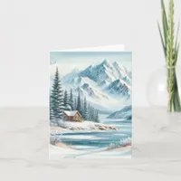 Serene Winter Lake Watercolor Blank Note Card