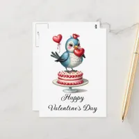 Funny Cute Valentine Bird on a Cake Postcard