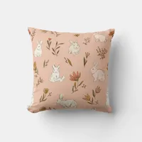 Rabbits and Florals Throw Pillow