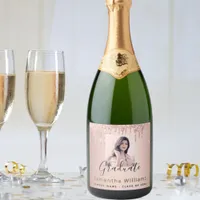 Graduation rose gold pink glitter photo 2025 sparkling wine label