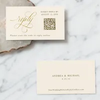 Elegant Cream Gold Small RSVP QR Code Wedding Enclosure Card