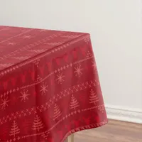 Red Nordic Knit Pattern Winter Holiday Tablecloth