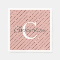 Pink Rose Gold Glitter Stripes Monogram Girly Napkins