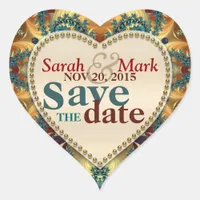 Gold Teal Fractals Save the Date Love Sticker