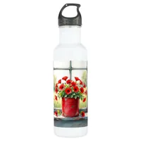 Red Coffee Tin of Red Poppies Stainless Steel Water Bottle