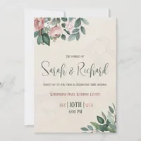 Elegant Blush Floral Custom Monogram Wedding Invitation