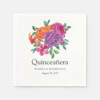 Watercolor Floral Fiesta Quinceañera Napkins