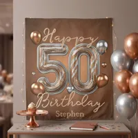 Copper and Silver Metallic Balloon 50th Birthday Tapestry