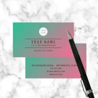 Sea Green Pink Abstract Logo Name Profession Calling Card