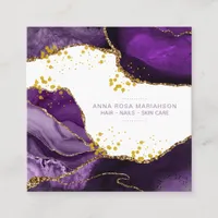 *~* Chic Popular Gold Glitter Purple Agate Hair Square Business Card