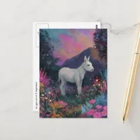 Beautiful White Donkey at Night Postcard