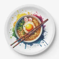 A Bowl of Ramen Noodles and Chopsticks Paper Plates