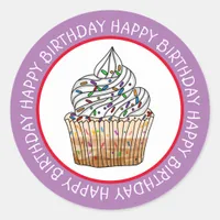 Happy Birthday Cartoon Vanilla Cupcake  Classic Round Sticker