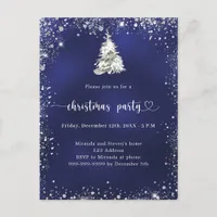 Christmas Party blue silver glitter sparkle Invitation Postcard