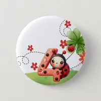 Ladybug / Watercolor 4th Birthday Button