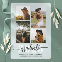 Mint Green 4 Photo Collage Grad Announcement