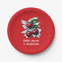 Cheerful Vibes Red Cherries Fruit Street Art Style Paper Plates