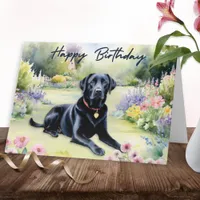 Watercolor Black Labrador Dog Happy Birthday Card