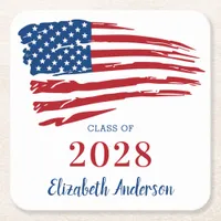 Patriotic Graduation USA American Flag Military Square Paper Coaster