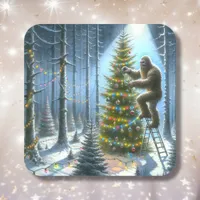 Funny Bigfoot Personalized Christmas Square Sticker